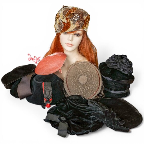 Vintage Velvet Hat Lot – 10 Mid-Century Styles main image 10